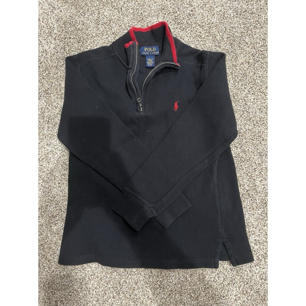 Kids Polo Ralph Lauren Boys Black/Red 1/4 Zip Size M 10-12 Cotton Sweater
